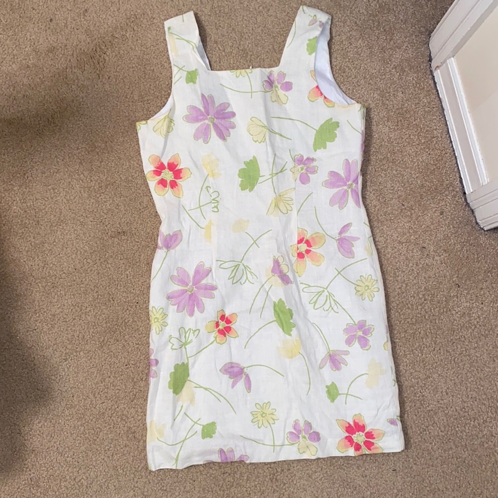 Plum White Floral Linen Girls Dress Size 16